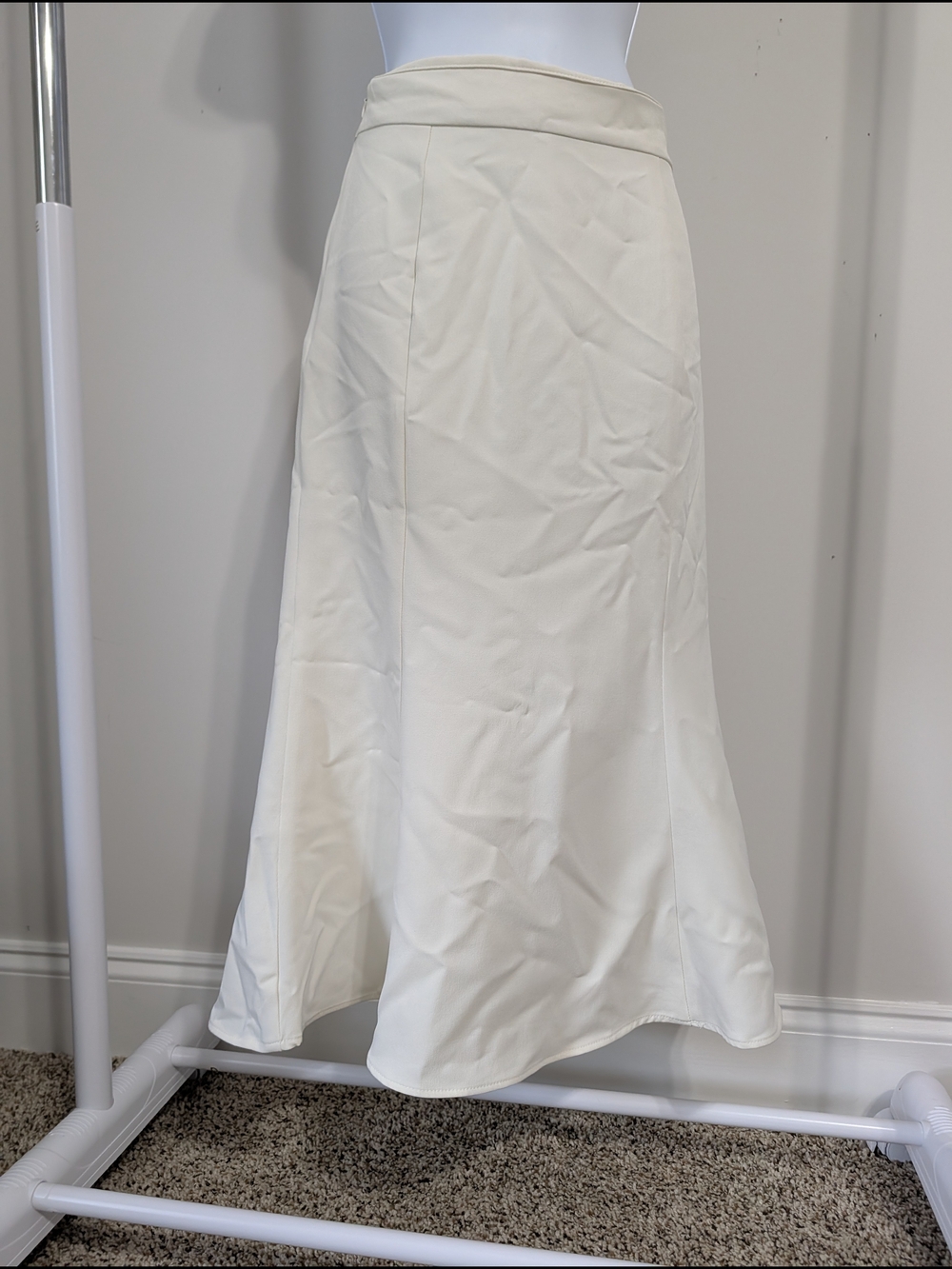 Cream A-Line Midi Skirt with Clean Waistband